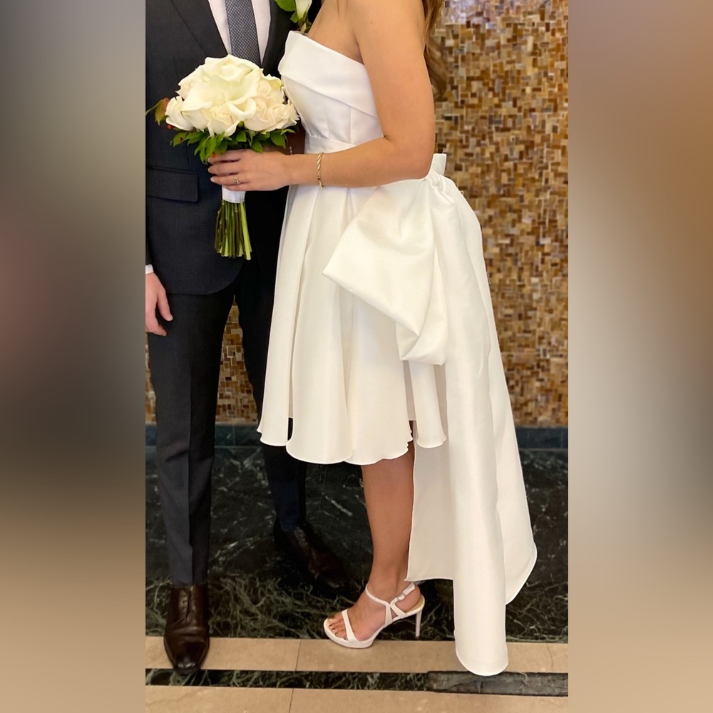 Custom made bridal Mikado A-line Dress with detachable bow